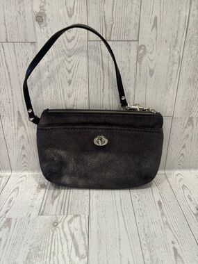 Coach Metallic Charcoal Black Wristlet with Silver Hardware